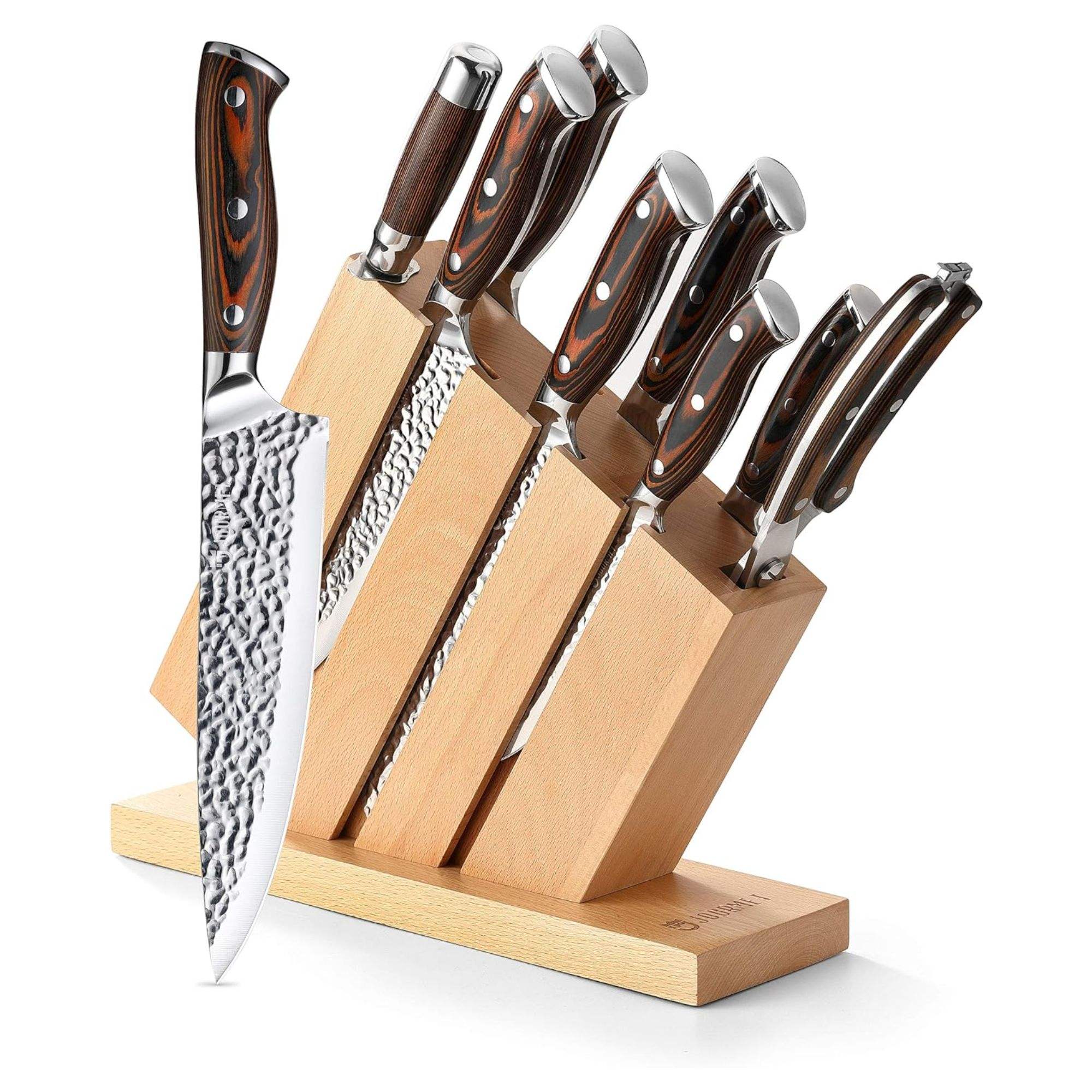 JJ 8 PC High Carbon 5Cr15MOV Stainless Steel Knife Set with Pakka Wood Handle Custom Kitchen Knife Set