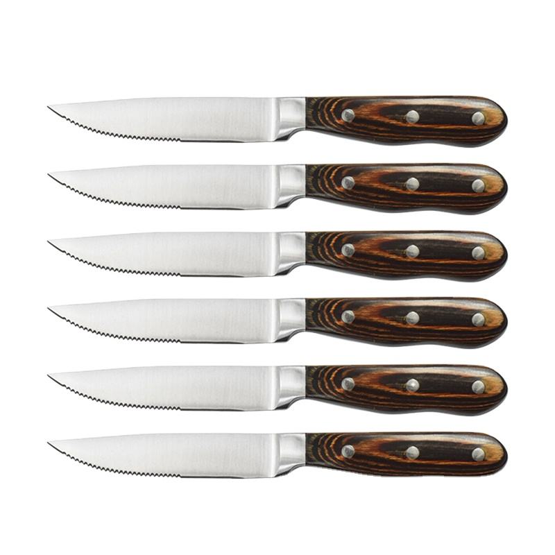 JJ 4.5" High Carbon Stainless Steel Serrated Steak Knife Set - Pakka Wood Handle | 4PCS