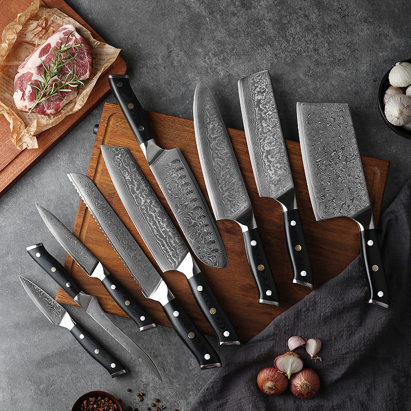 JJ Professional Stainless Steel Kitchen Knives Set Cooking Knife G10 Handle VG10 Damascus Knife Set