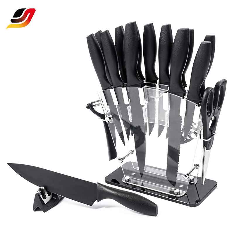 JJ New Design Kitchen Chef Knife Set Cut Cleaver Paring Knives Scissors Stainless Steel 17 Piece Knife Set with Holder