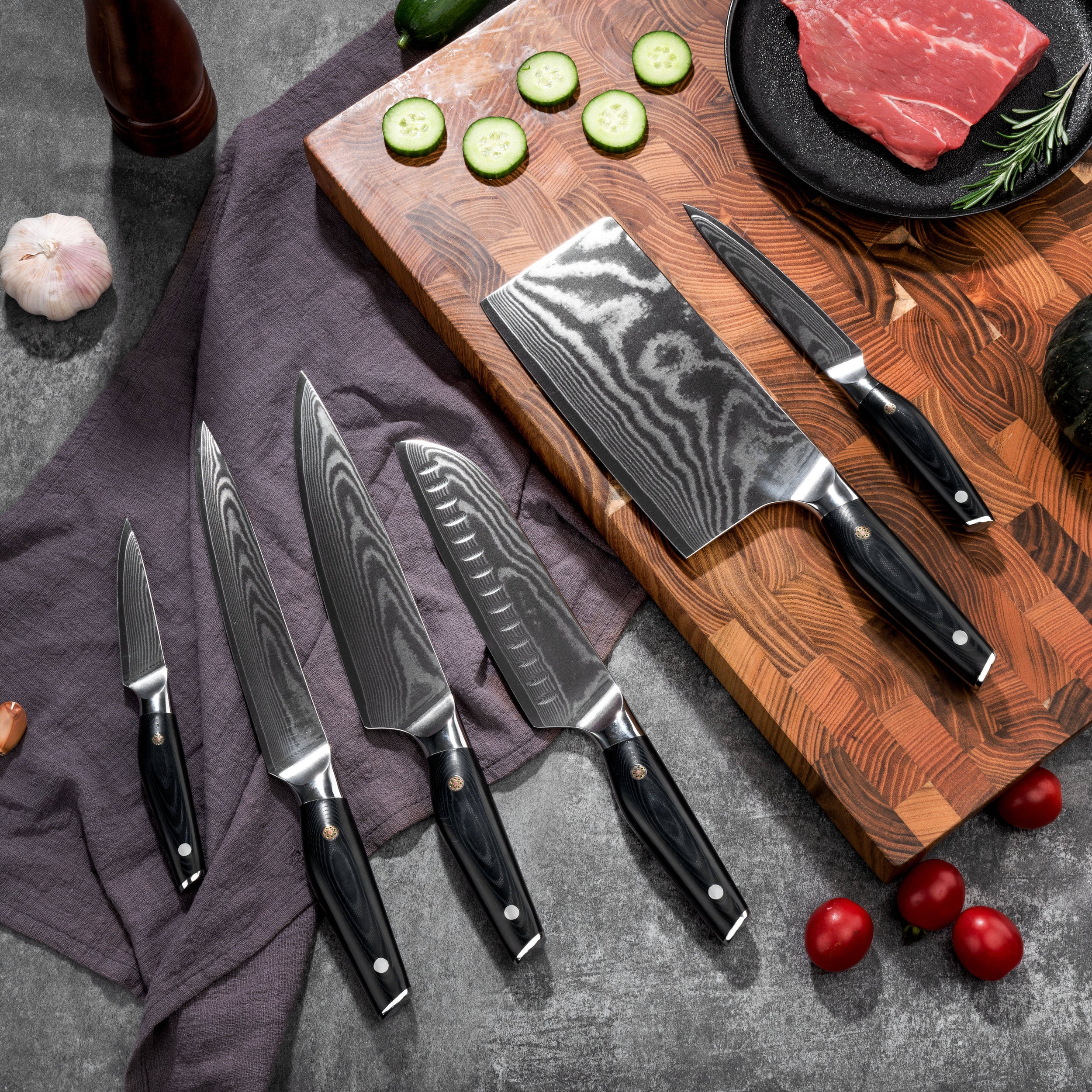 JJ 67-Layer VG10 Damascus Stainless Steel Japanese Chef Knife Set 8-Inch Kitchen Knives for Cutting Meat Metal Material