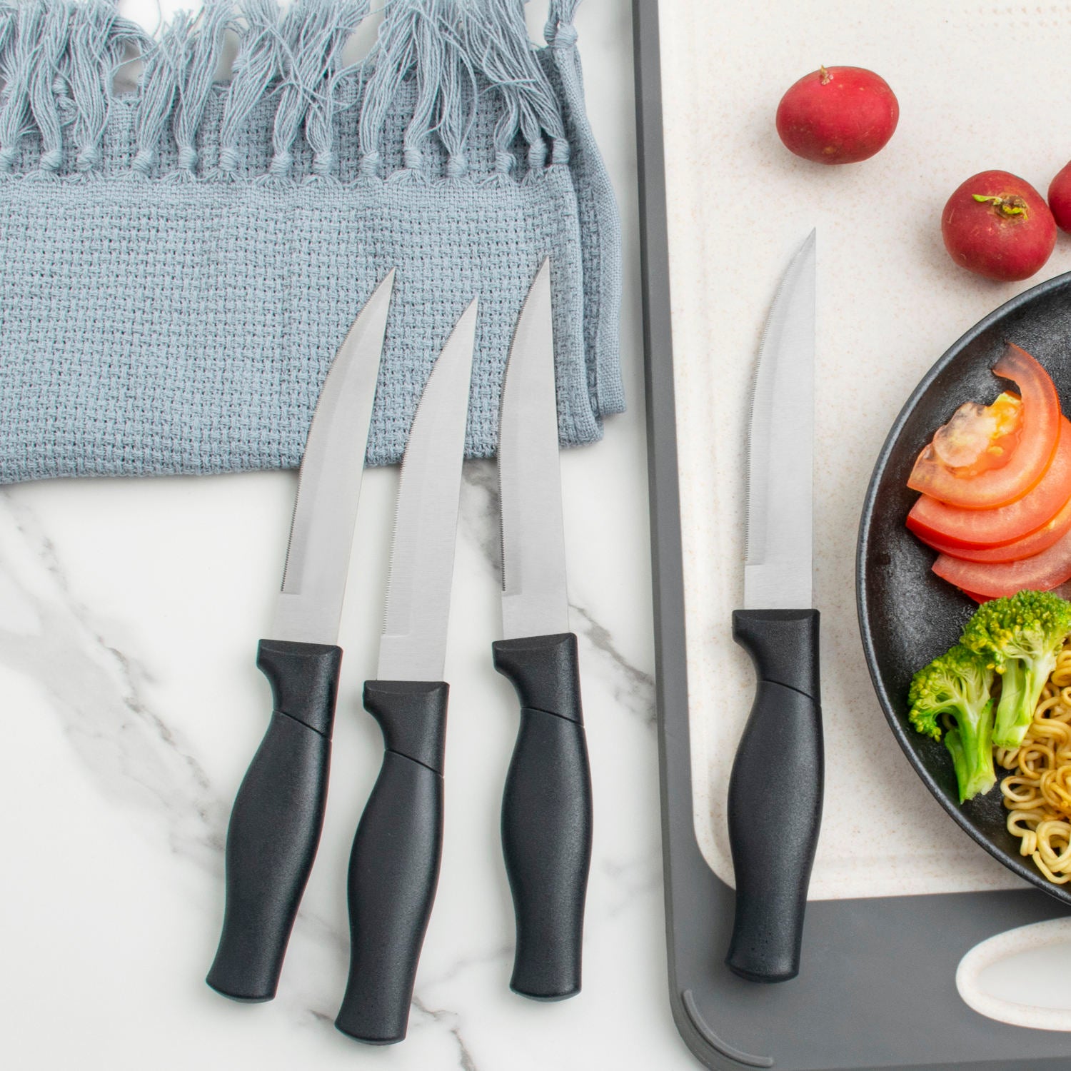 JJ 4.5" 3Cr13 Stainless Steel Steak Knife Set - PP Handle | 4PCS