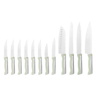 JJ 12-Piece Kitchen Knife Set 3Cr13 Stainless Steel with S/S430 Steel Tip TPR Plastic Handle for Food Slicing and Utility