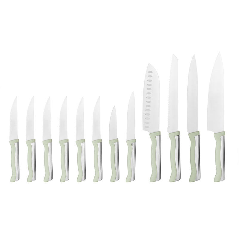 JJ 12-Piece Kitchen Knife Set 3Cr13 Stainless Steel with S/S430 Steel Tip TPR Plastic Handle for Food Slicing and Utility