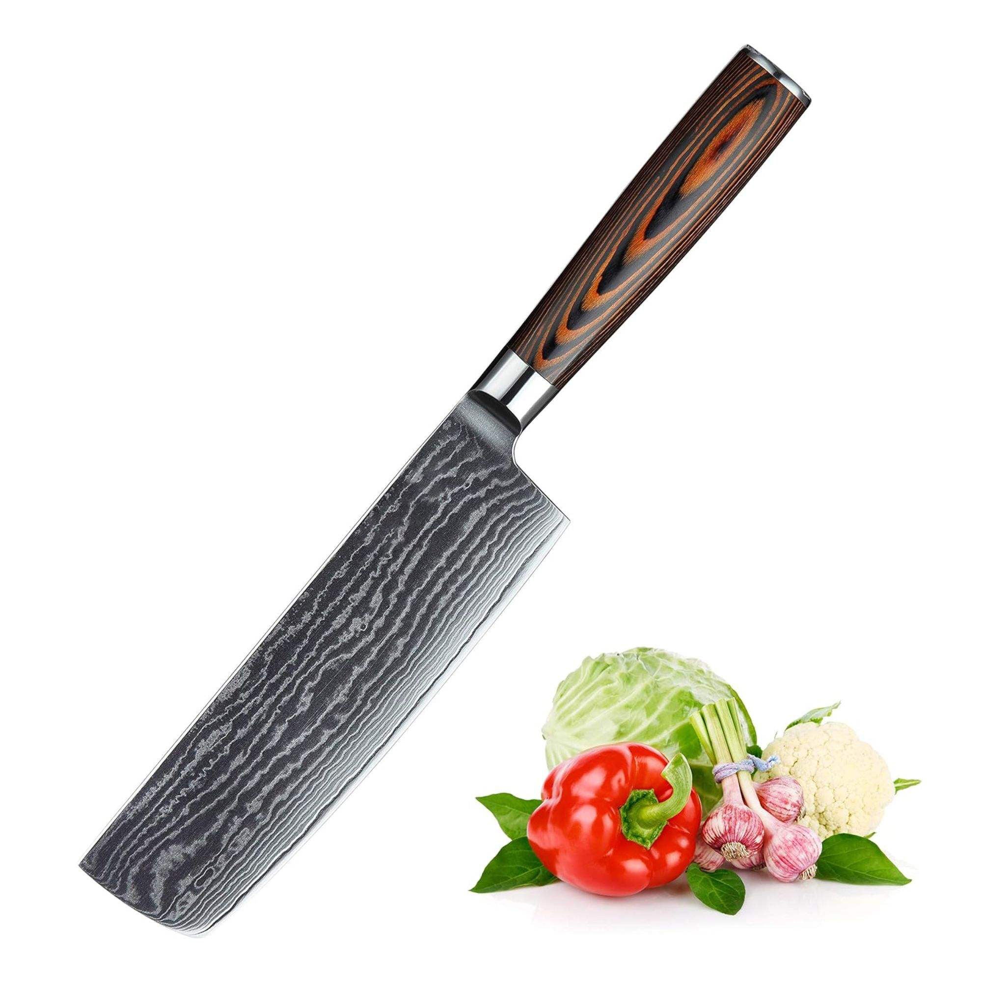 JJ 67 Layers Damascus Nakiri Cleaver Knife Pakka Wood Handle 7"