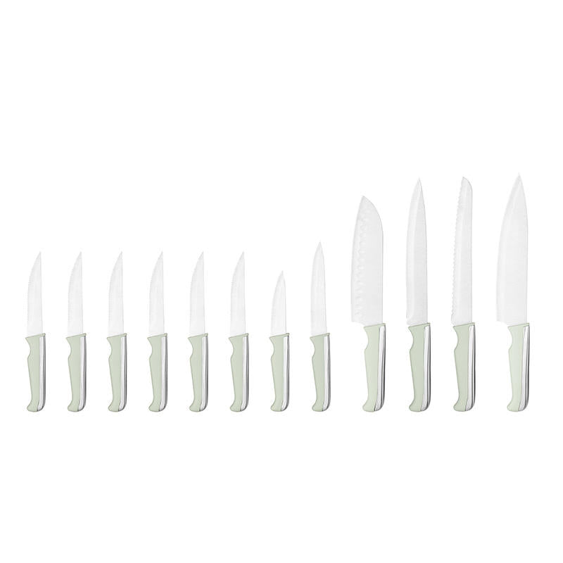 JJ Oem Green 3Cr13 Stainless Steel Kitchen Set Chef's Knife Set 12 Pieces with TPR Handle