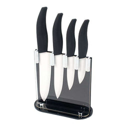 JJ Support OEM/ODM 5 PCS Kitchen Knives PP Handle Ceramic Kitchen Knife Stand with Knife Acrylic Block