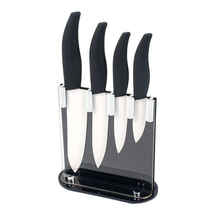JJ Support OEM/ODM 5 PCS Kitchen Knives PP Handle Ceramic Kitchen Knife Stand with Knife Acrylic Block