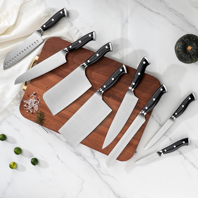 JJ Professional 8-Piece Chef Knife 3Cr13 Stainless Steel Set 430 S/S Blade with ABS Black Handles Kitchen Knife