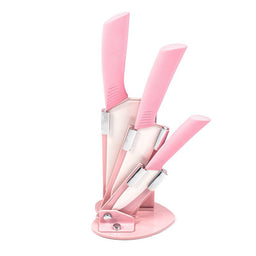 JJ Factory Supply Stainless Steel Chef's Fruit Knife Sharp and Durable 4pcs Kitchen Knife Set with Pink Knife Holder