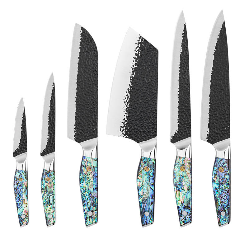 JJ 5Cr15Mov Stainless Steel Abalone Shell Pattern Resin Handle Kitchen Chef Knife Set 6-piece Set