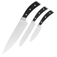 JJ Professionelles Edelstahl-Küchenmesser-Set, 3-teilig, mit Doppelklinge und gebogenem Griff aus Wenge- bzw. Pakkaholz