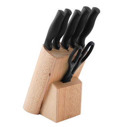 JJ 7PCS STAINLESS STEEL KITCHEN KNIFE WITH COLORED PAINTING HANDLE KITCHEN KNIFE SET WITH WOODEN BLOCK