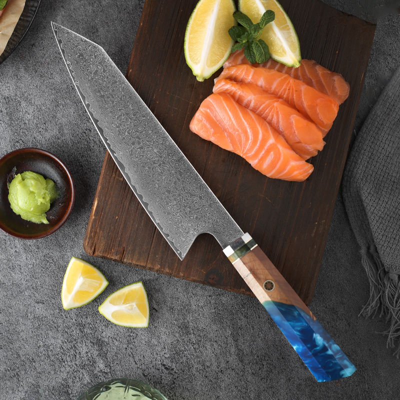 JJ 8 PC High Carbon 5Cr15MOV Stainless Steel Knife Set with Pakka Wood Handle Custom Kitchen Knife Set