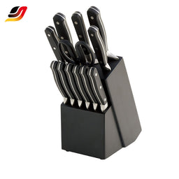 JJ OEM 14pcs/Set Kitchen Cutting Tool Block Set Sharpener Stainless Steel Blade Wood Handle Kitchen Knife Set