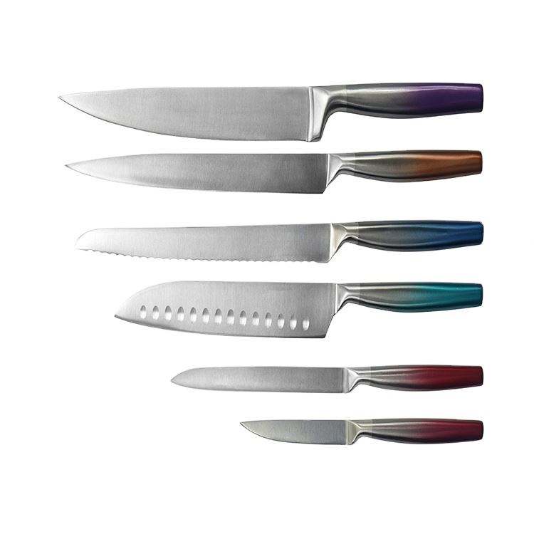 JJ Factory Direct Sale sharp Blade Stainless Steel Hollow Handle Painting Coated 6 Pcs Kitchen Knife Set