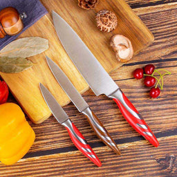 JJ High Quality Professional 3 Piece Chef Knife S/S 410 Handle Sharp and Durable Stainless Steel Kitchen Knife Set