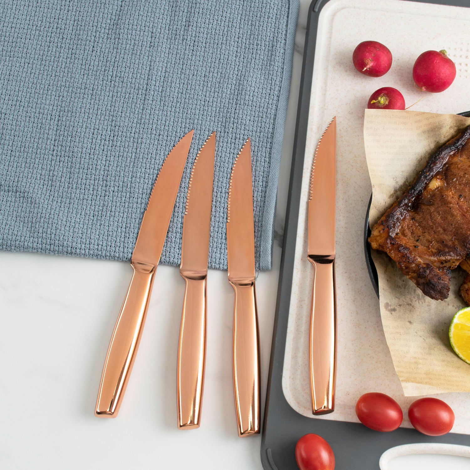 JJ Premium Rose Gold Steak Knife Set Titanium Coating - 4.5"