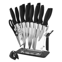 JJ 17 PC Non-Stick White Color Coated 3Cr13 Stainless Steel Kitchen Knife Set with PP Handle and Acrylic Block Custom Knife Set