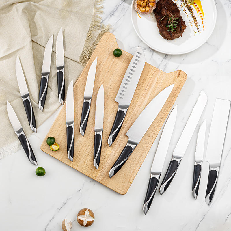 JJ Professional OEM&ODM13-Piece Chef 3Cr13 Stainless Steel Knife Set 430 S/S Blade with ABS Black Blue Handles Kitchen Knife