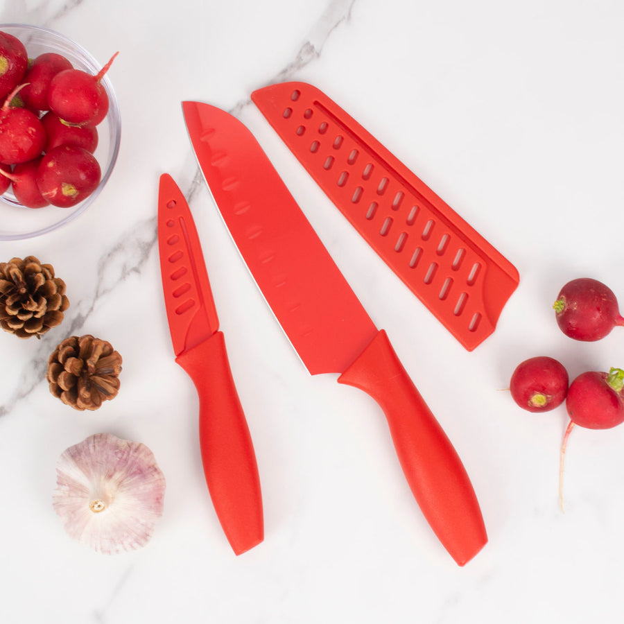 JJ High Quality Cooking Knife Stainless Steel 10 PCS Non-stick Coated Kitchen Knife Set with Plastic Sheath