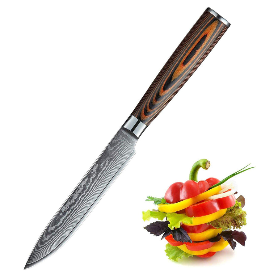 JJ 67 Layers Damascus Utility Knife Pakka Wood Handle 5"