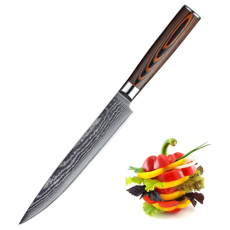 JJ 67 Layers Damascus Slicing Knife Pakka Wood Handle 8"