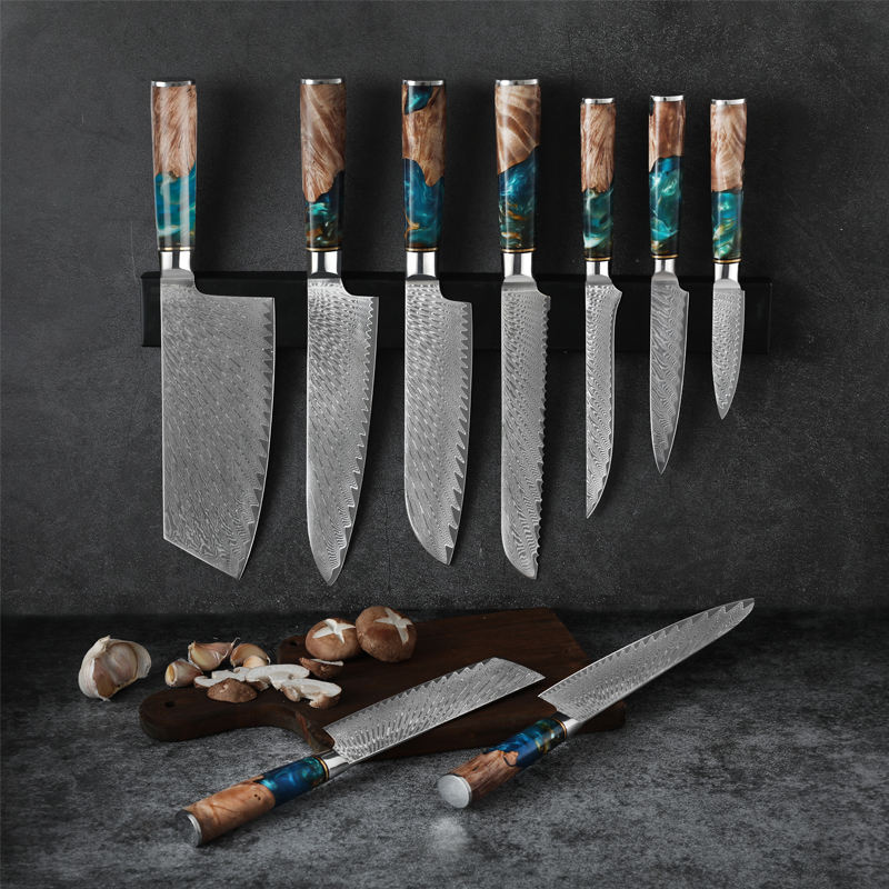 JJ Chef Cooking 67layers VG10 Damascus Knife Set Japanese Kitchen Knives Blue Resin Handle Damascus Steel Knife