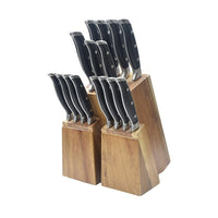JJ Professional 16-Piece 3CR17 Stainless Steel Chef Knife Set with Acacia Wood Block