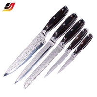 JJ Customization Stainless Steel Pakka Wood Handle Chef Knife Set Forged 5 PCS Kitchen Knife Set
