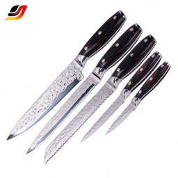 JJ Customization Stainless Steel Pakka Wood Handle Chef Knife Set Forged 5 PCS Kitchen Knife Set