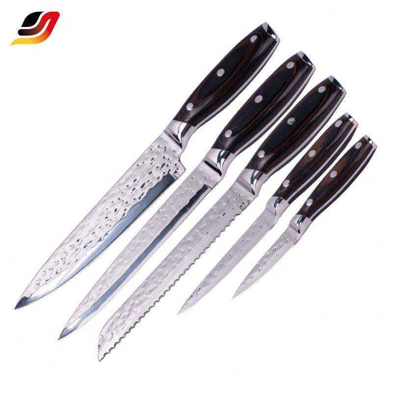 JJ Customization Stainless Steel Pakka Wood Handle Chef Knife Set Forged 5 PCS Kitchen Knife Set