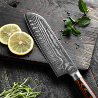 JJ 67 Layers Damascus Santoku Knife Pakka Wood Handle 7"