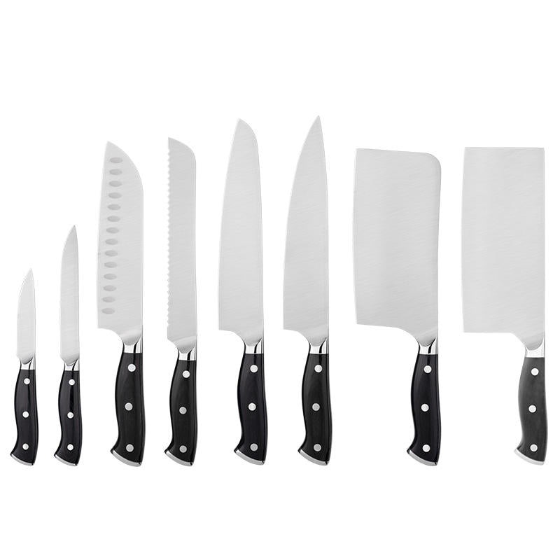 JJ Professional 8-Piece Chef Knife 3Cr13 Stainless Steel Set 430 S/S Blade with ABS Black Handles Kitchen Knife