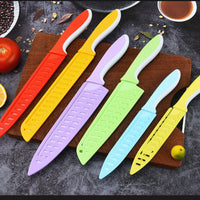 JJ 6 PCS Stainless Steel Chef Colorful Non Stick Kitchen Knife Set With Knife Sheath