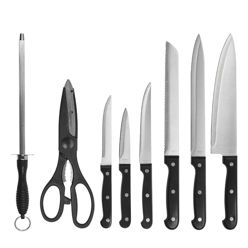 JJ Multifunctional Scissors Chef Slicer Knife Stainless Steel 14pcs Kitchen Knives Set with Wooden Block Knife