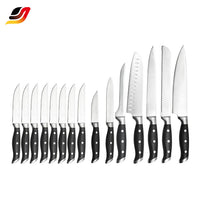 JJ Professional 16-Piece 3CR17 Stainless Steel Chef Knife Set with Acacia Wood Block
