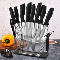 JJ 17 PC Non-Stick White Color Coated 3Cr13 Stainless Steel Kitchen Knife Set with PP Handle and Acrylic Block Custom Knife Set