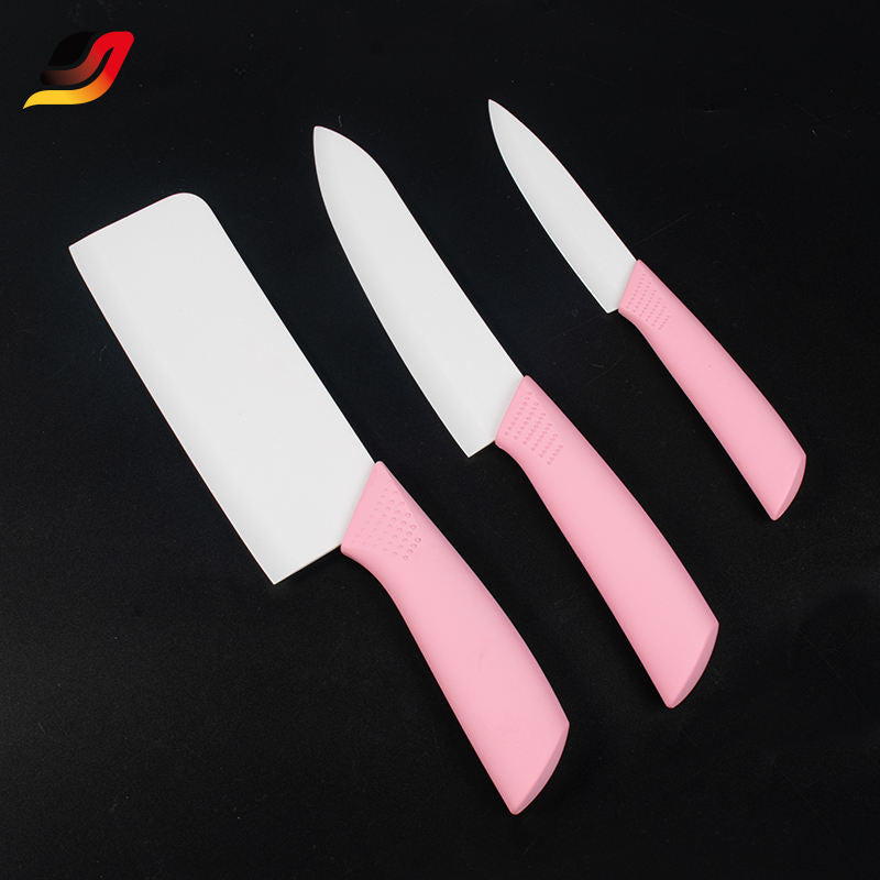 JJ Factory Supply Stainless Steel Chef's Fruit Knife Sharp and Durable 4pcs Kitchen Knife Set with Pink Knife Holder