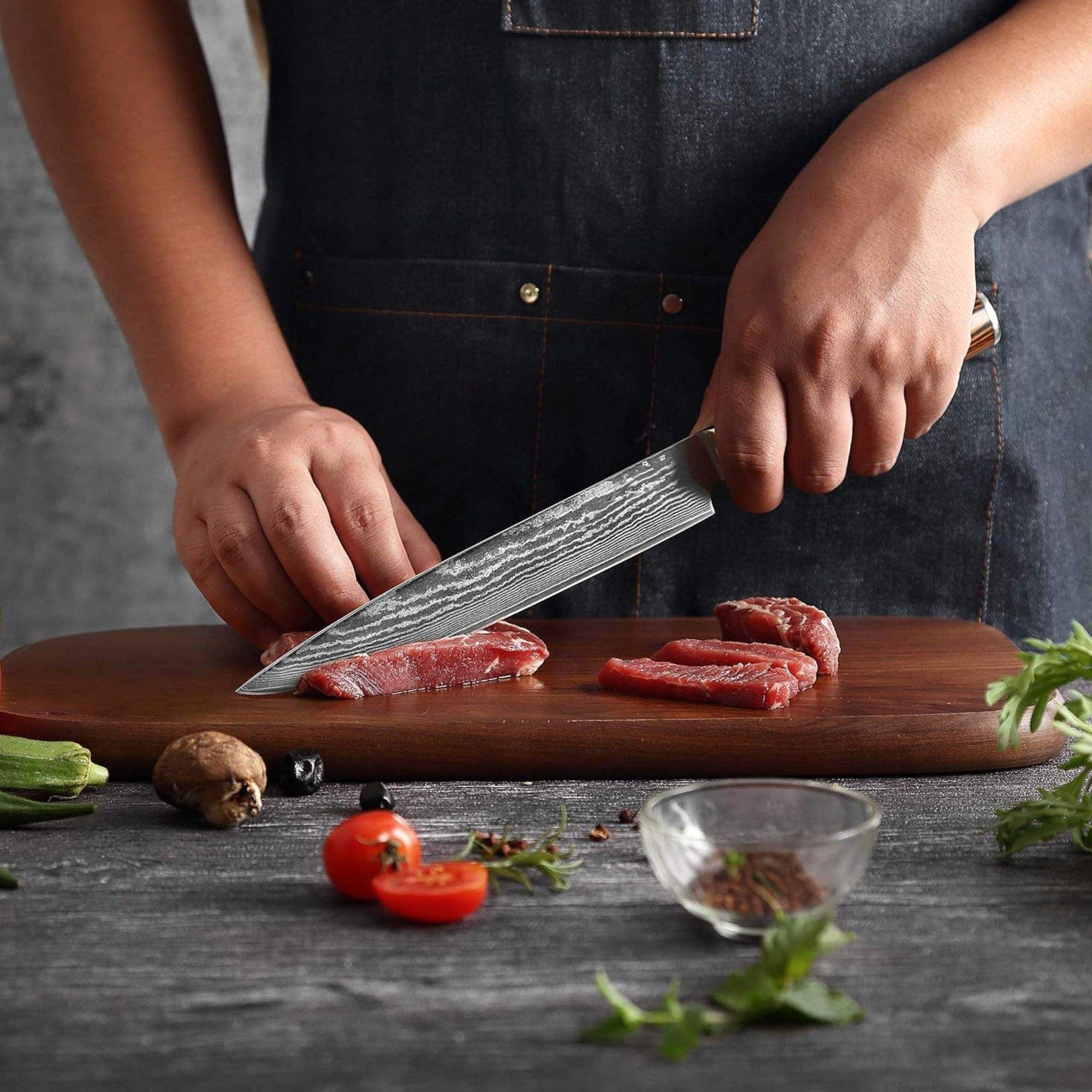 JJ 67 Layers Damascus Slicing Knife Pakka Wood Handle 8"