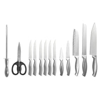 JJ Factory Wholesale 14 Piece Kitchen Chef Knife Cooking Stainless Steel 3Cr13 Rubber Wood Knife Set with Block