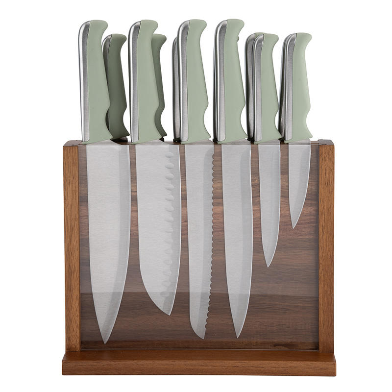 JJ Oem Green 3Cr13 Stainless Steel Kitchen Set Chef's Knife Set 12 Pieces with TPR Handle