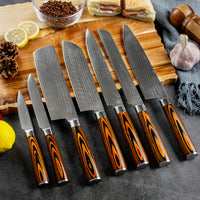 JJ Damascus Kitchen Knife Set 67 Layers VG-10 Pakka Wood 7 Piece