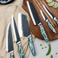 JJ 5Cr15Mov Stainless Steel Abalone Shell Pattern Resin Handle Kitchen Chef Knife Set 6-piece Set