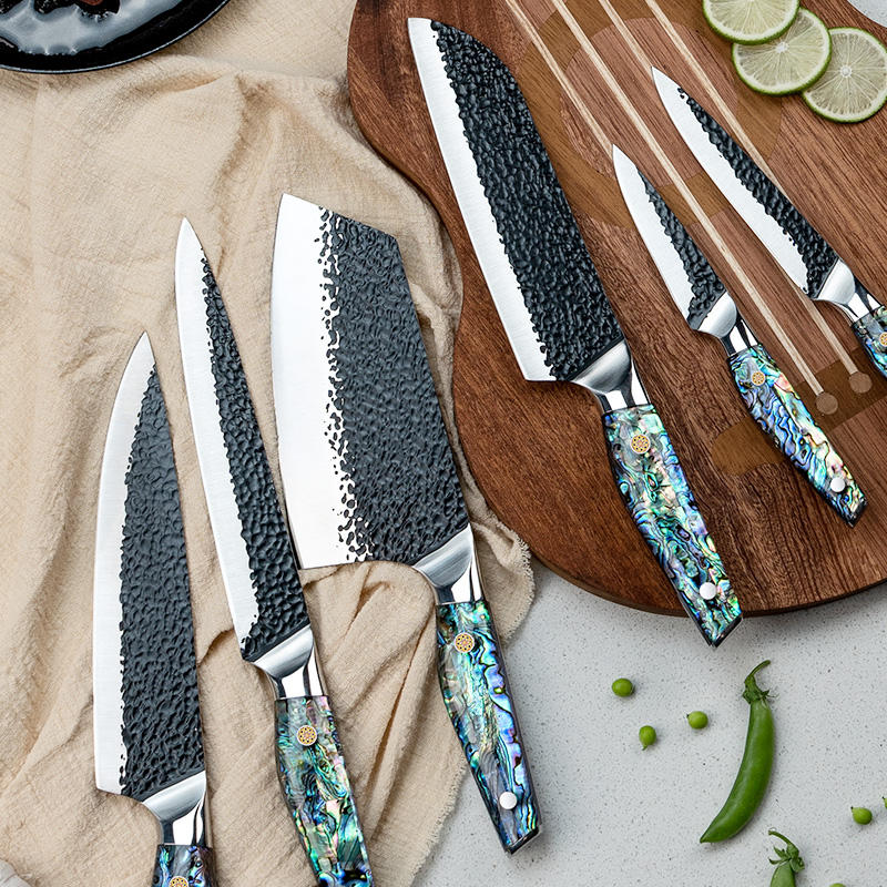 JJ 5Cr15Mov Stainless Steel Abalone Shell Pattern Resin Handle Kitchen Chef Knife Set 6-piece Set