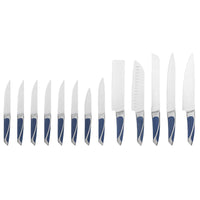 JJ Professionelles 13-teiliges OEM&ODM-Messerset für Köche, Klingen aus 3Cr13-Edelstahl, Griffe aus 430-Edelstahl und schwarz-blauem ABS, Küchenmesser