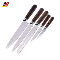 JJ High Quality Stainless Steel Pakka Wood Handle Kitchen Knife Set Urable sharp Forged 5 PCS Chef Knife Set