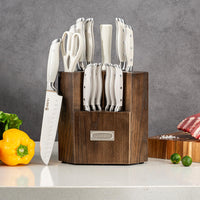 JJ Hot Sale15-Piece Kitchen Knife Block Set 3Cr13 Stainless Steel Blades S/S430 Steel Heads ABS Custom Logo Quality Cutting