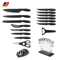 JJ New Design Kitchen Chef Knife Set Cut Cleaver Paring Knives Scissors Stainless Steel 17 Piece Knife Set with Holder
