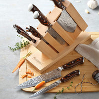 JJ 8 PC High Carbon 5Cr15MOV Stainless Steel Knife Set with Pakka Wood Handle Custom Kitchen Knife Set